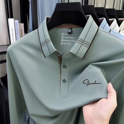 Mulberry Silk Long Sleeved T-Shirt Men'S Lapel Polo Shirt Spring And Autumn New Style Seamless Long Sleeved Top Men'S Clothing