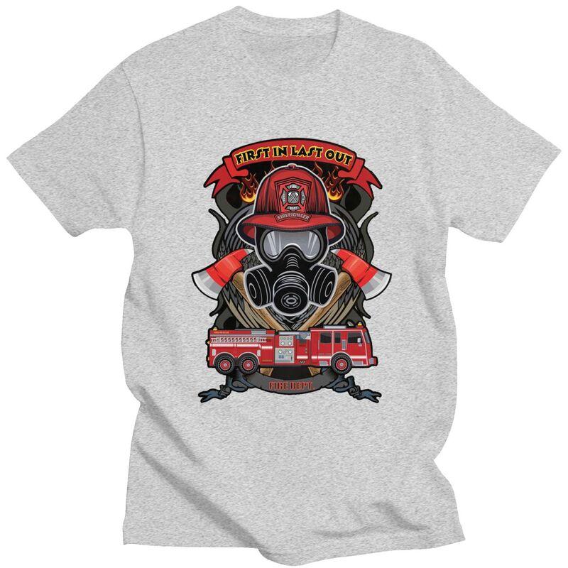 Custom Trendy Vintage Fire Rescue Fireman Skull Firefighter T Shirt Men 100 Cotton Tshirt Casual Tees Fashion Tshirt