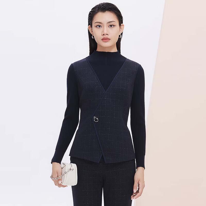 

JESSIE Chic Faux Two-Piece Slim Fit Long Sleeve Top M