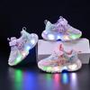 Glowing 2025 Spring/Autumn Light-Up Velcro Sports Shoes for Girls - Cartoon Design and Running Comfort