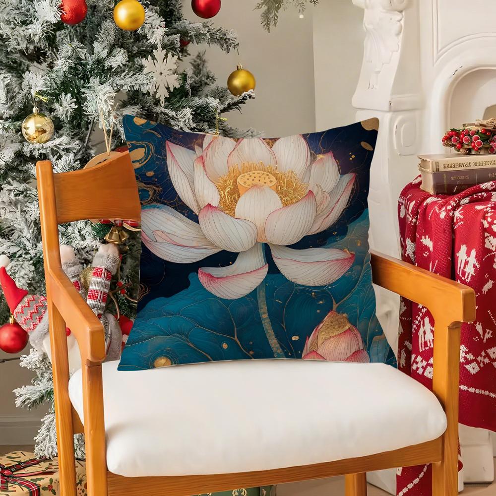 Beautiful Lotus In Summer Pillow Case Silky Short Plush With Invisible Zipper Dustproof Sofa Cushion Cover For Home Decor
