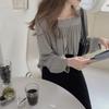 [SYitong] Flowy Chiffon Long-Sleeve Shirt Top for Women, Lightweight, Korean Style, Cute, Spring/Autumn, Square Neck, Office, Commuting, School, Casua