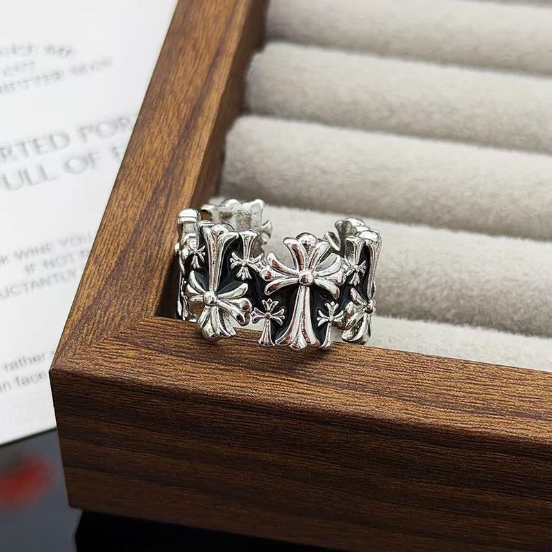 Diablo Clover Cross Personality Punk Style Open Ring Female Starlight Zircon Fashion Index Finger Ring