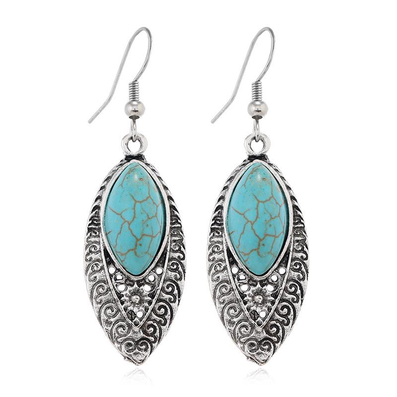 Bohemian Ethnic Retro Turquoise Leaf Earrings