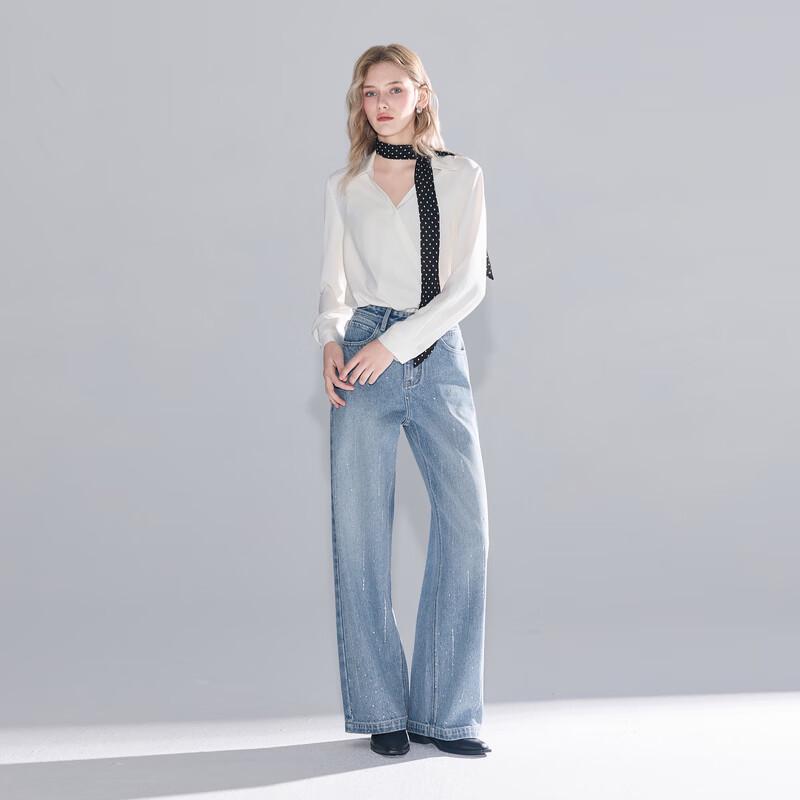 SanCai Lyocell Rhinestone Wide-Leg Jeans