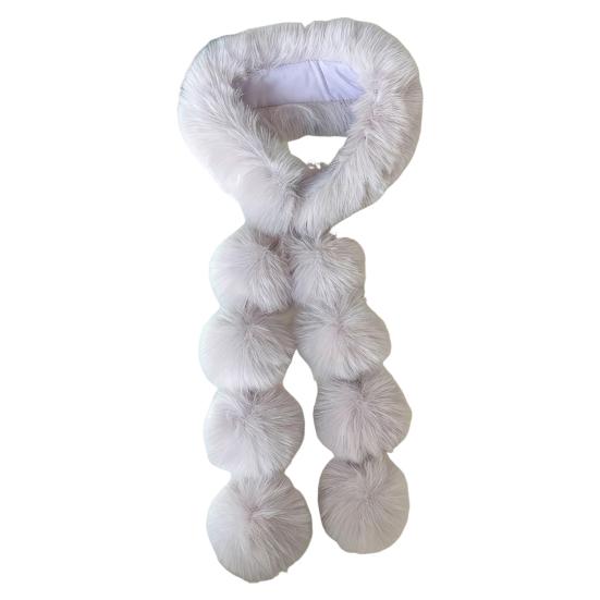 Women Scarf Solid Color Soft Imitation Fox Fur Shawl with Plush Balls