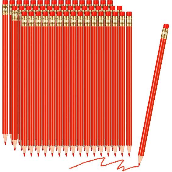 Chinco 48 Pieces Red Pencils with Eraser Pre Sharpened Red Checking Correcting Pencils Erasable 2 HB Grading for Checking Tests Grading Map Coloring