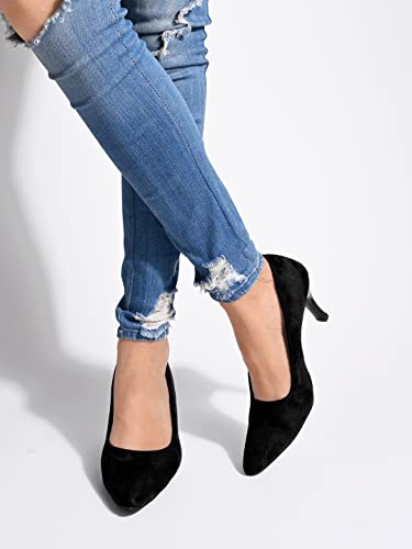 Shoetopia Women S Block Heel Pumps Black, 7 Uk 7 UK