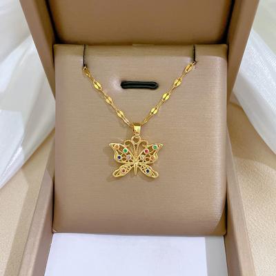 Colorful Butterfly Luxury Banquet Wedding Necklace Women'S Versatile Collarbone Chain Titanium Steel Chain
