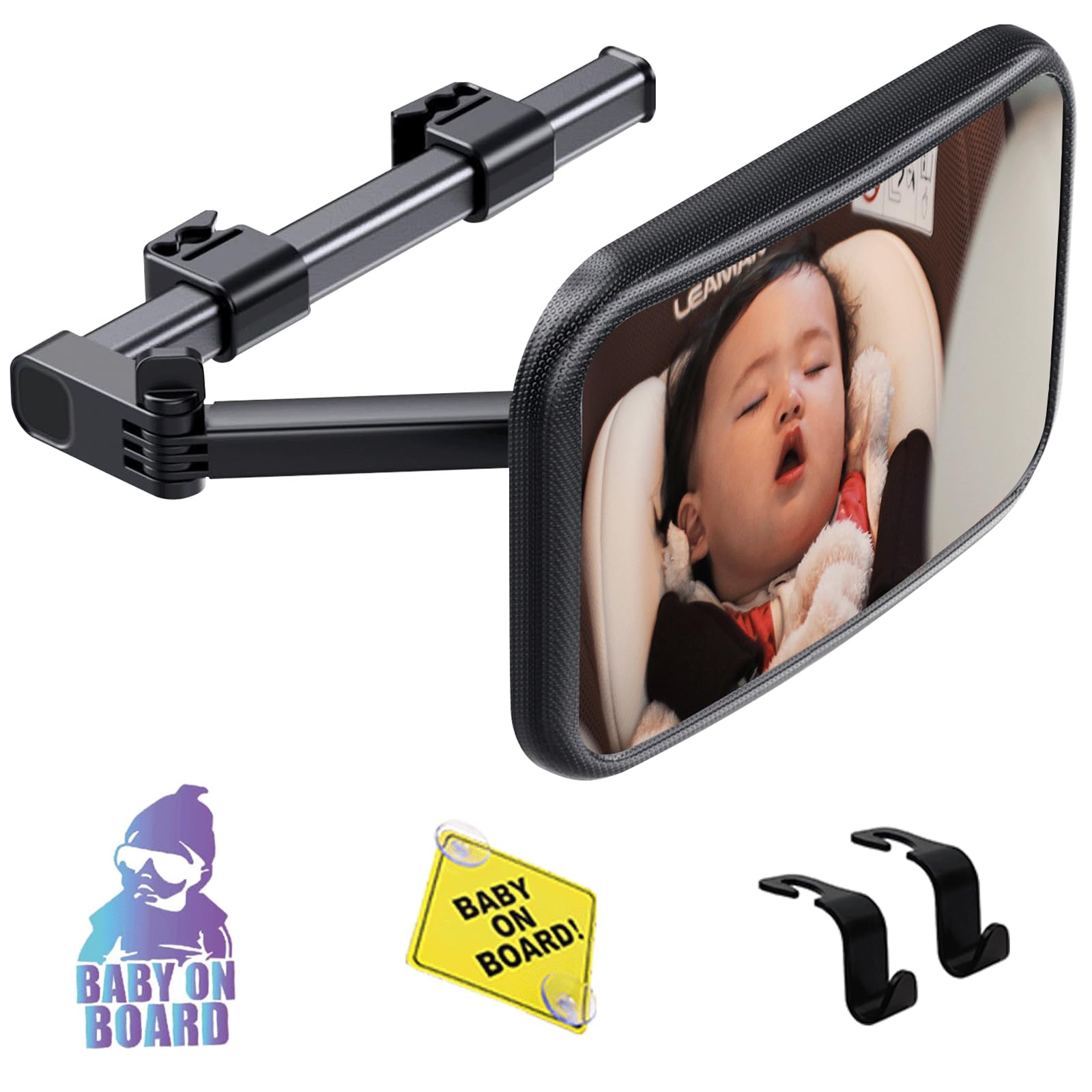 

JISHSHAY Car Baby Insight x Child Seat Car Mirror for Rear Seat Auxiliary Mirror with Fixed Movable Large New Includes 2 Car Safety Stickers and 2 чёрный