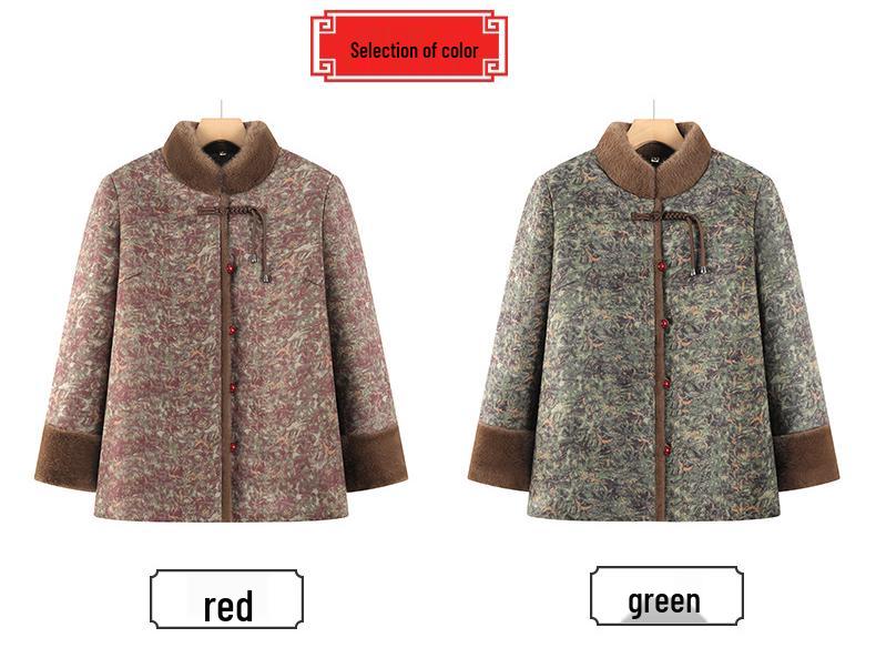 Plus Size Padded Cotton Coat for Middle-Aged Women - Winter Tang Suit Style
