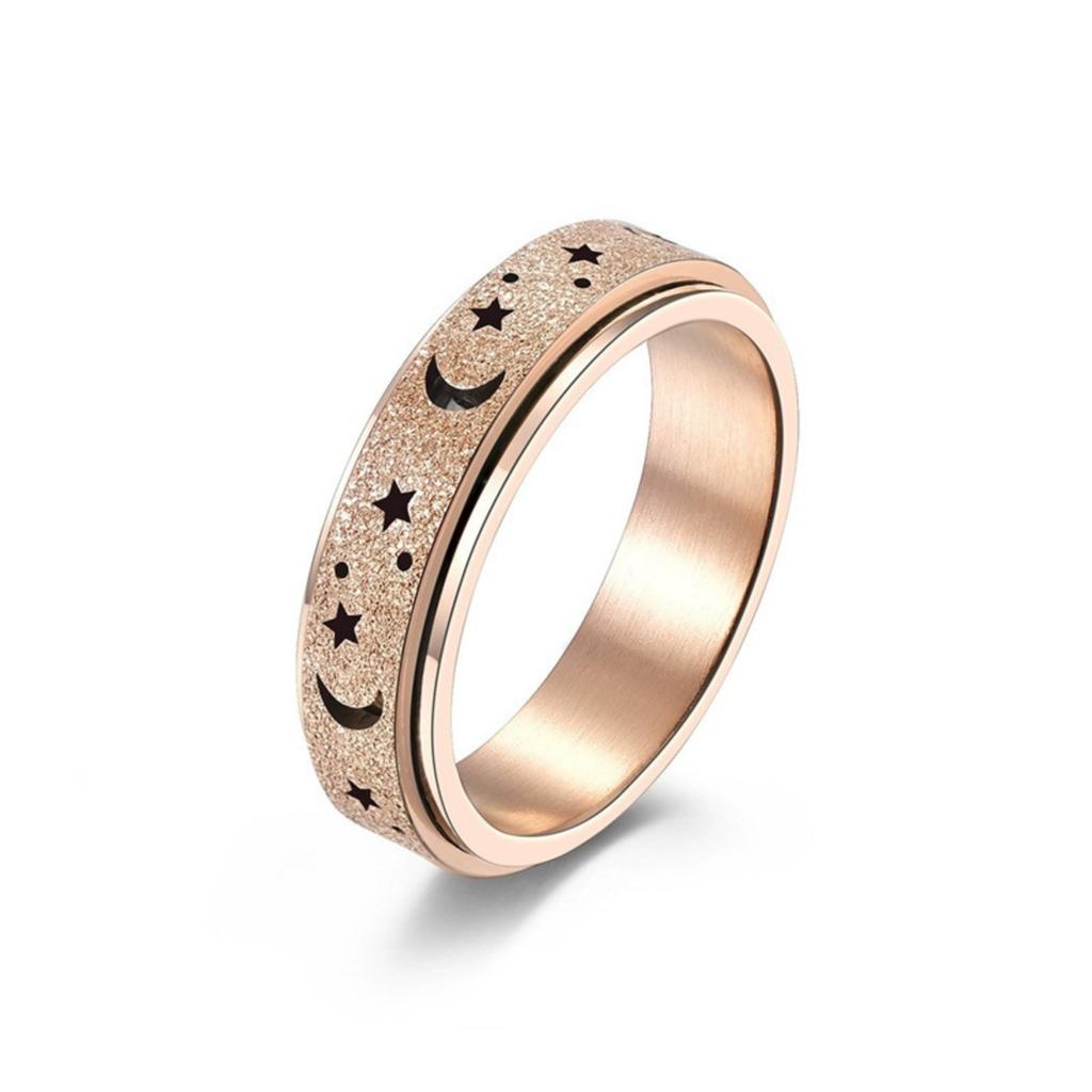 Men's Stainless Steel Ring with Moon and Star Pattern Textured Surface Band for Finger Fashion Accessory Unique Design Durable Material