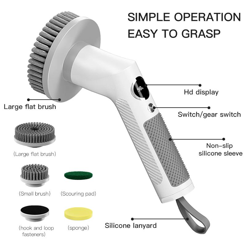 Multi-Functional Flexible Electric Cleaning Brush HD Display Adjustable Handle Household Cleaning Tool Intelligent Spin Scrubber