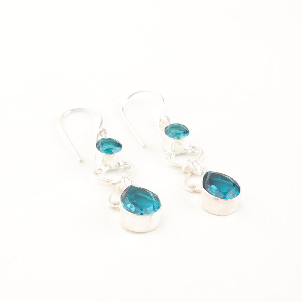 Natürlicher Apatit Edelstein 925 Sterlingsilber Schmuck Handgefertigte Hängeohrringe 2" EE-156-2