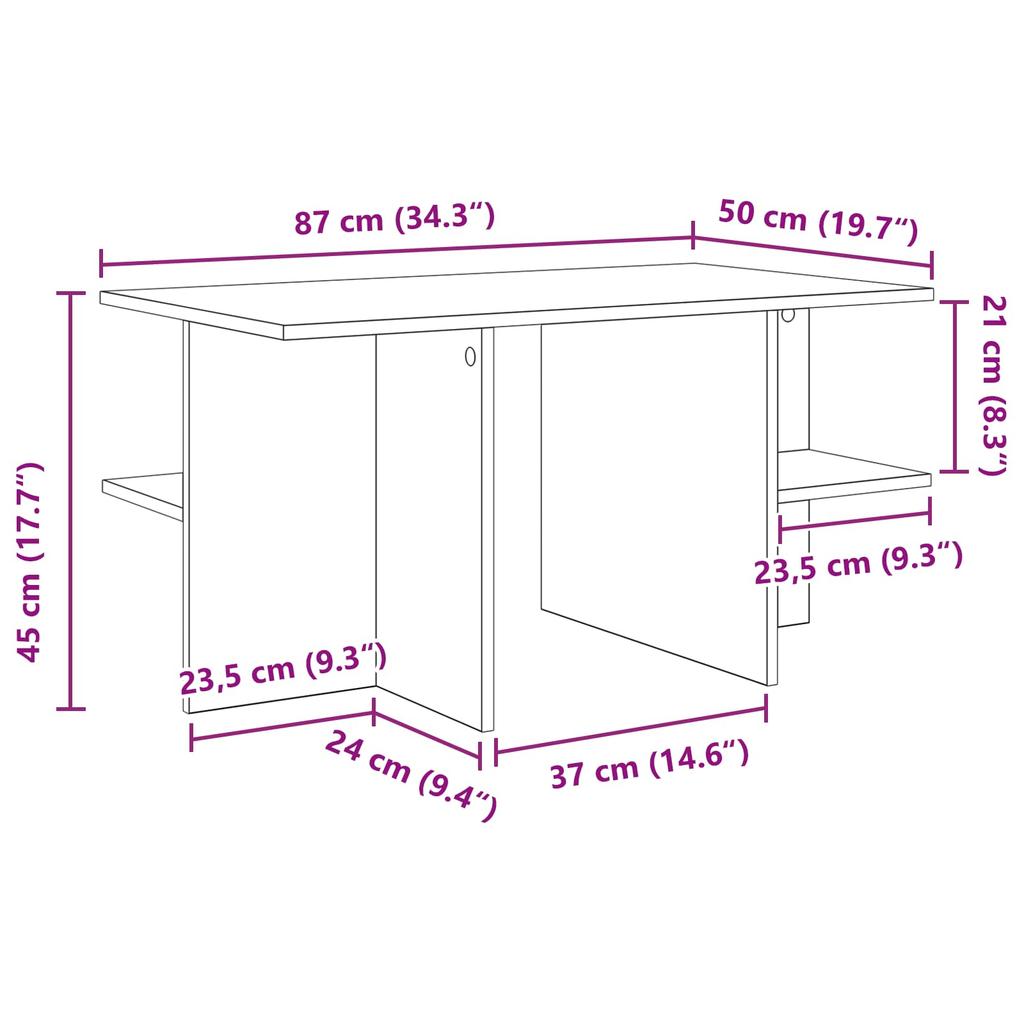 Coffee Table Black Oak 87 x 50 x 45 cm Particleboard