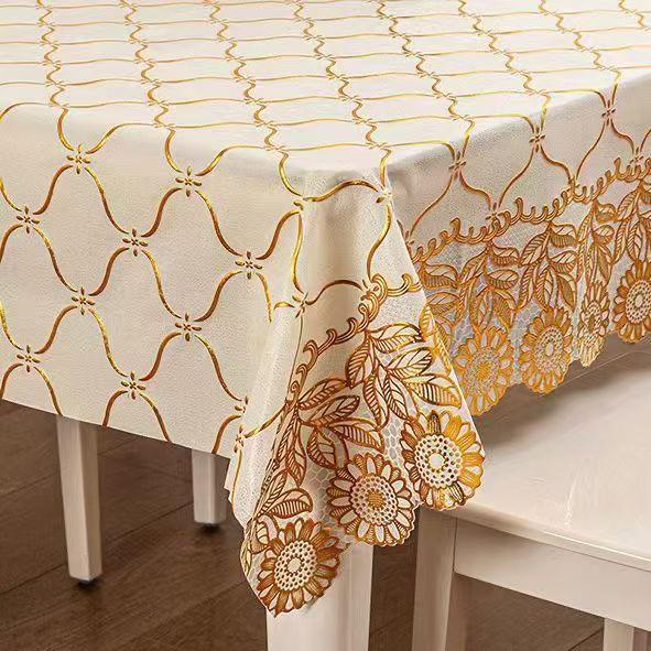 Waterproof Tablecloth Household Rectangular Oilproof PVC Plastic Tablecloth Golden Bronzing Printing Table Cover Table Mat Nappe