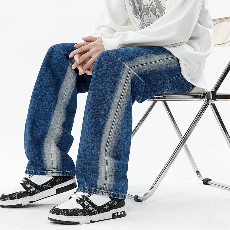 Fleece Thickened Gradient Washed Jeans Men's Winter Loose Straight Casual Wide Legs