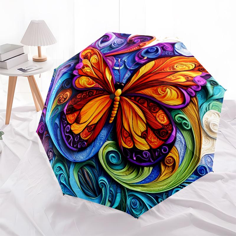 

Colorful Butterfly pattern, automatic folding umbrella, portable and foldable design, 8 ribs, a Christmas or birthday gift.