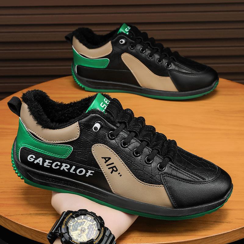 

Мужская обувь новая классическая повседневная обувь флисовая теплая низкая спортивная кожаная обувь модный тренд толстая подошва 44