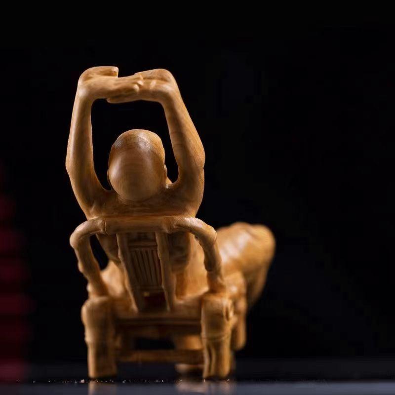 Wooden Buddha Statue Elder Rohan Statue Solid Wood Art Carving Home Room, Office Decor Feng Shui Figure Statue 6.28 In