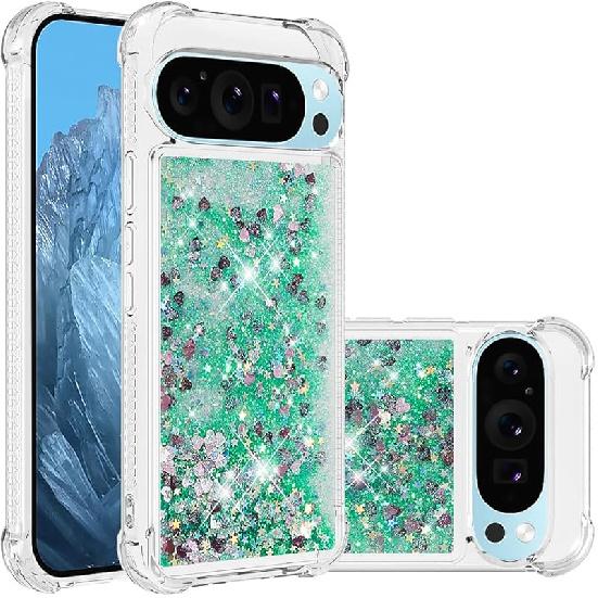 Case for Google Pixel 9/Google Pixel 9 Pro, Glitter TPU Cover Clear Flowing Quicksand with Anti-Fall Bumper Corner Shockproof Girly Case for Google