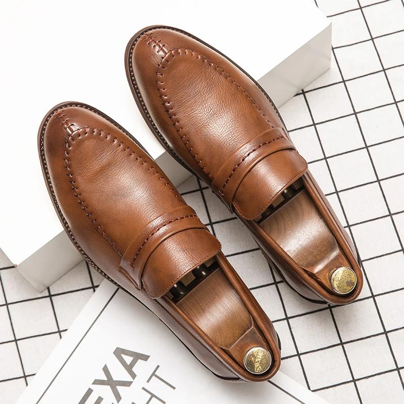 Fashion Spring Black Men's Loafers Business Wedding Dress Shoes Men's Patent Leather Shoes Soft Sole Non-Slip Flat Shoes Mocassin Homme