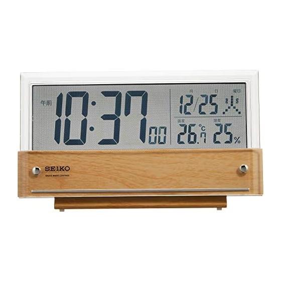 Seiko Clock Table Clock Alarm Clock Radio Digital Calendar Temperature and Humidity Display See-through LCD Light Brown Wood Grain Pattern Body Size: