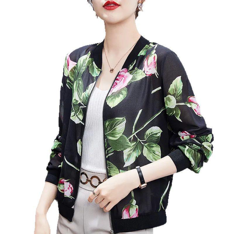 2026 Summer Women's Chiffon Long Sleeve Cardigan: Elegant Printed Design for Middle-aged & Elderly