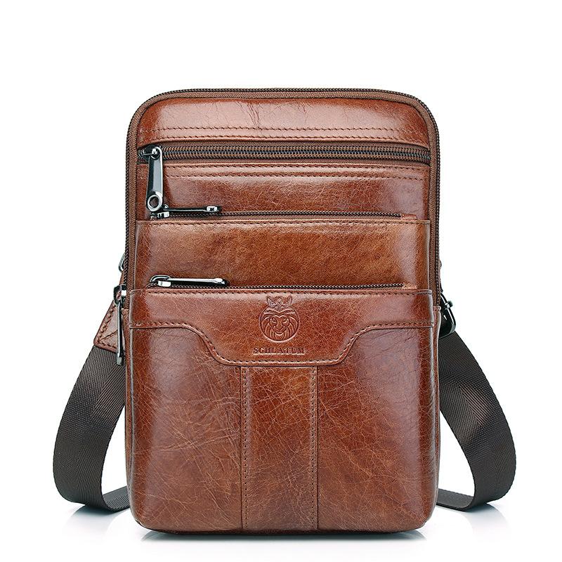 Men's Multi-functional Crossbody Single-shoulder Bag Made of Genuine Leather with Large Capacity