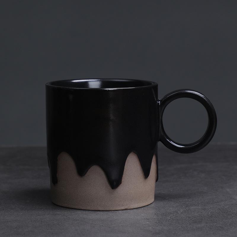 Vintage Glasierte Kaffeetasse und Untertasse Set Grobkeramik Latte Zuhause Kreativer Keramikbecher Wasserbecher Dekoration Heimtasse 200ML