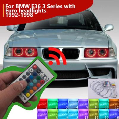 Multi-Color Ultra Bright RGB LED Angel Eyes Kit with RF Remote For BMW E36 3 Series with Euro Headlights 1992-1998