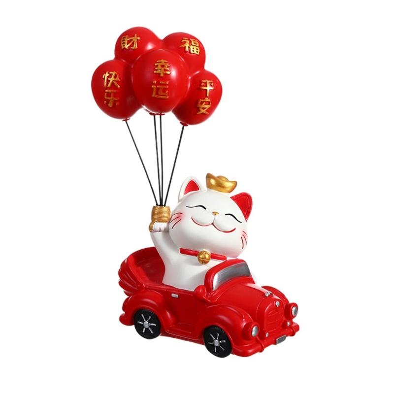 Wealth Attracting Balloon Kitten Figurine, Colorful Resin Desktop Ornament for Home and Offices Desktop Disaplay Ornament