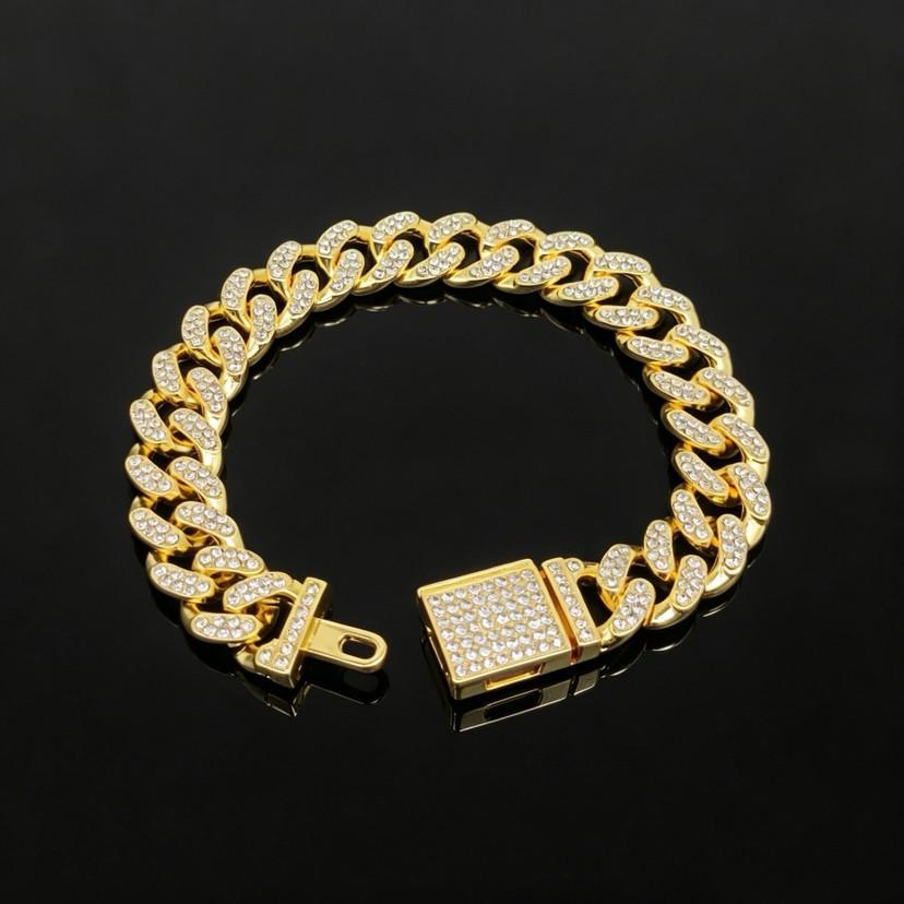 13MM Classic Half-Diamond Flip-Top Full-Diamond Cuban Link European & American Hip Hop Jewelry Unisex Bracelet Necklace
