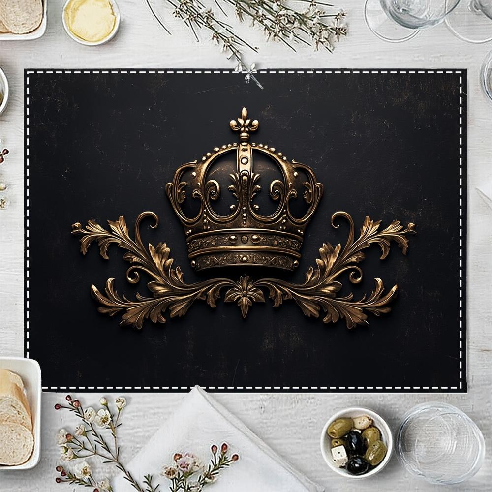4pcs Royal Crown Art Design Placemats- Fashionable Golden and Black Placemats, Suitable for Dining Tables and Coffee Tables, Perfect Home Decoration,