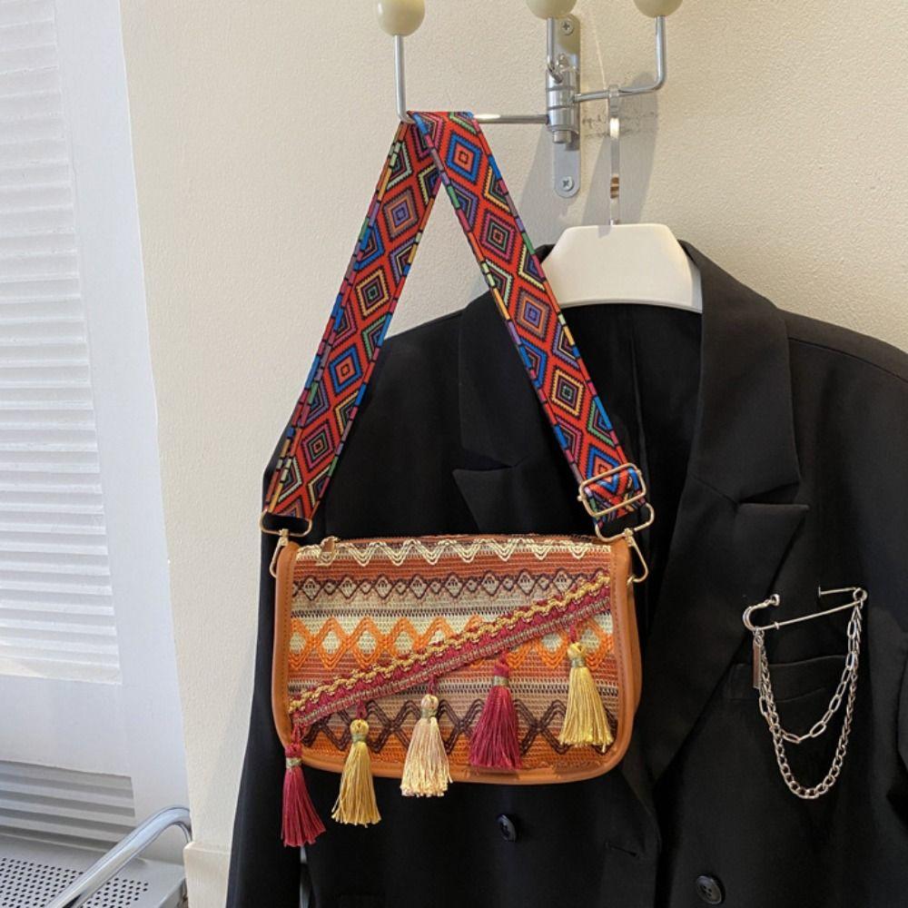Colorful Fringe Shoulder Bag Tassel Ethnic Style Crossbody Bag Portable Large Capacity Bag  Outdoor