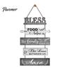 Kitchen Wall Plaque with Rope Wooden Decor, 5 Panel Bless Food Family Love Farmhouse Style Decor Hanging Sign, Art for Dining Room Living Splicing