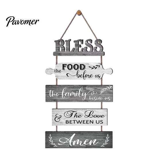 Kitchen Wall Plaque with Rope Wooden Decor, 5 Panel Bless Food Family Love Farmhouse Style Decor Hanging Sign, Art for Dining Room Living Splicing