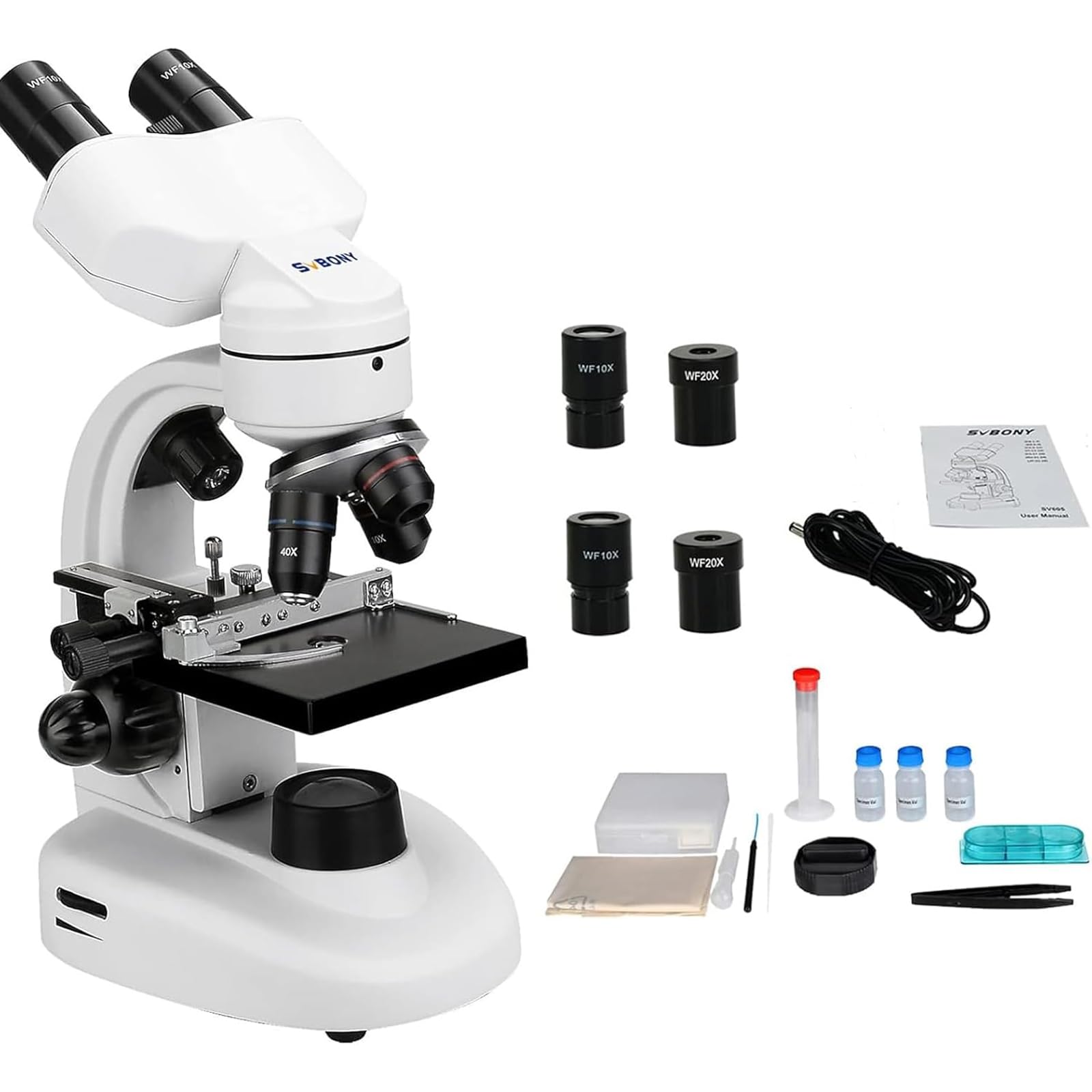 

SVBONY SV605 Combined Binocular Biological High Magnification Wide WF10X and WF20X 40XS Objective 2X Supplementary Dual 6 Color Upper and Lower LED чорний