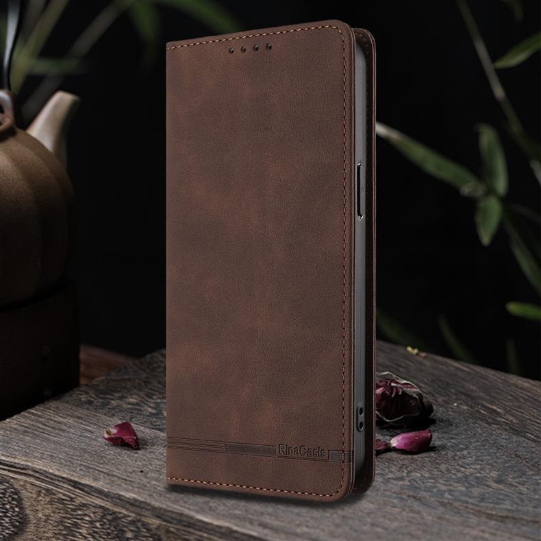 Applicable iPhone 17 pro max Solid Color Strong Magnetic Anti-Skimming Leather Case16E Full protection against falls