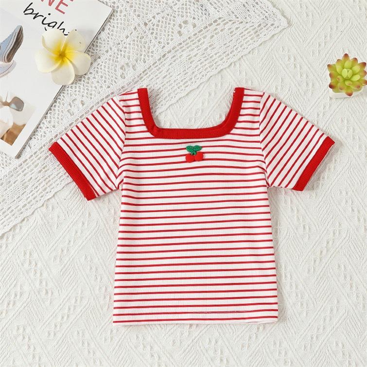 

Модная летняя футболка с квадратным вырезом для маленькой девочки - Топ для малыша с коротким рукавом 130 cm