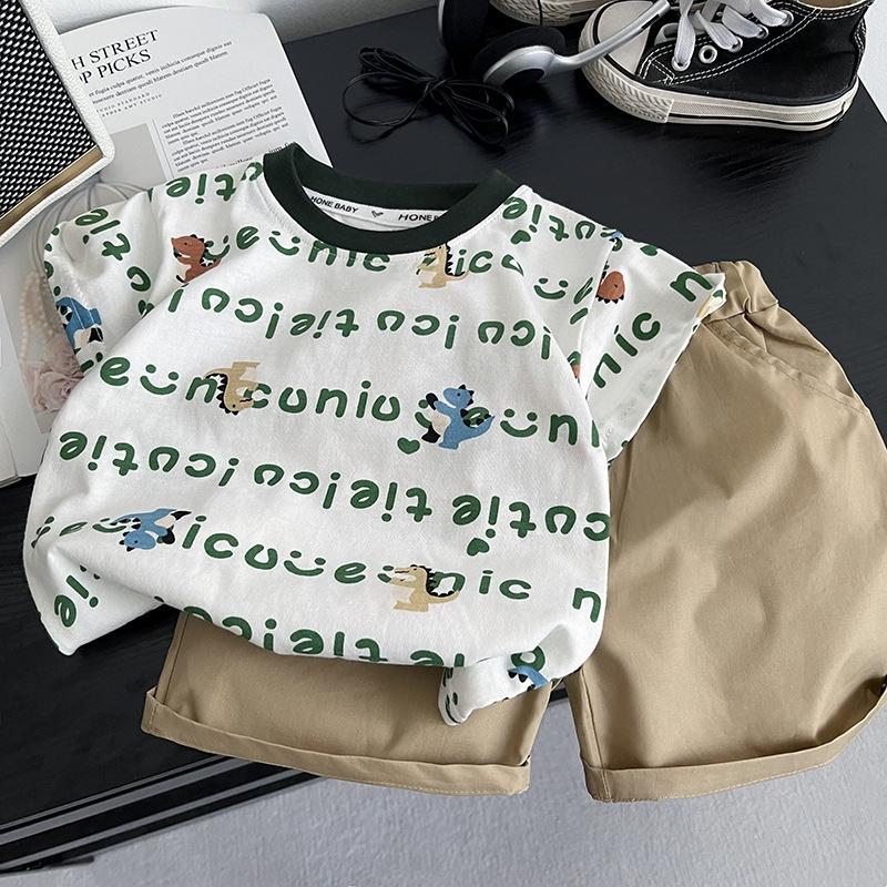 

2Pcs/Set Kids Set Dinosaur Letter Printing T-Shirt For Boys Girls Casual Suits Tops + Short Pant Toddler Baby Set Summer Clothes 120
