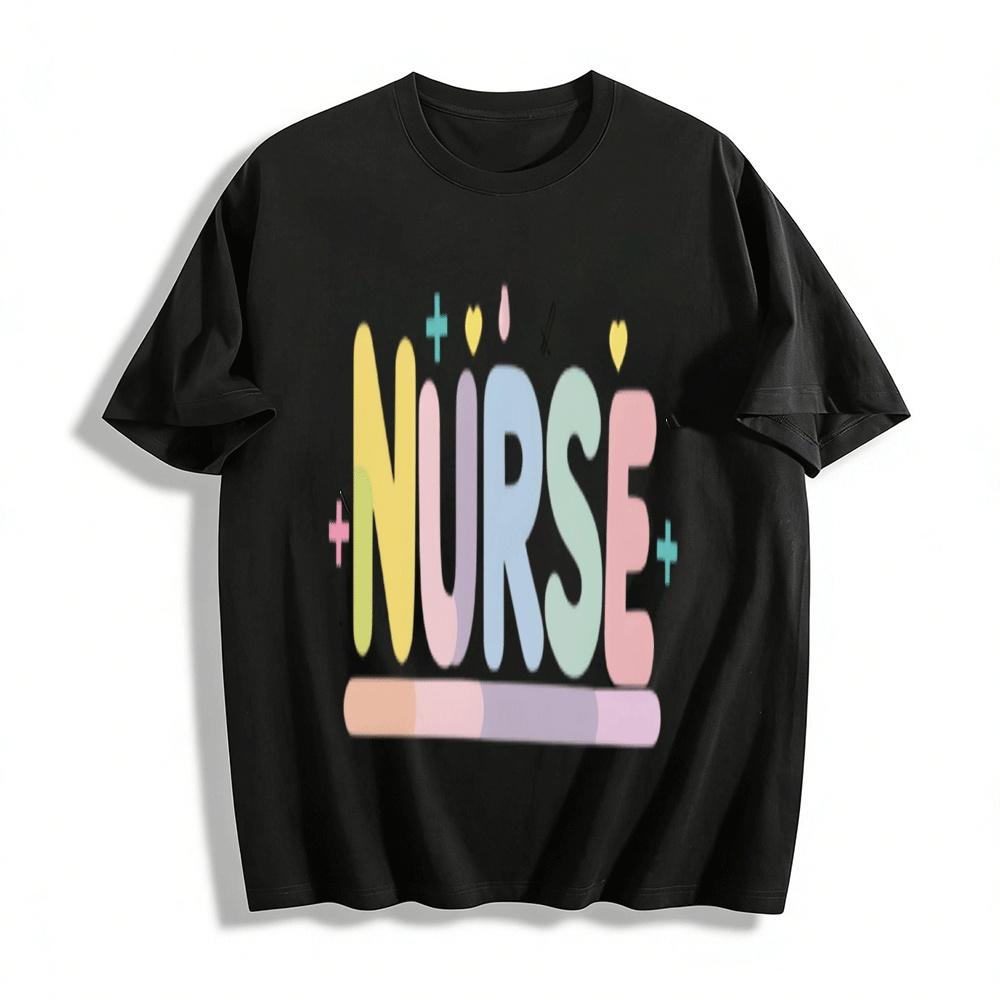 

Pastel Color Nurse Themed Print Casual Top For Medical Workers Pure cotton T-shirt XXS