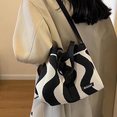 Knitted Bag Women's Large-capacity New Autumn Versatile Shoulder Messenger Bag Cloth Bag Portable Tote Bag