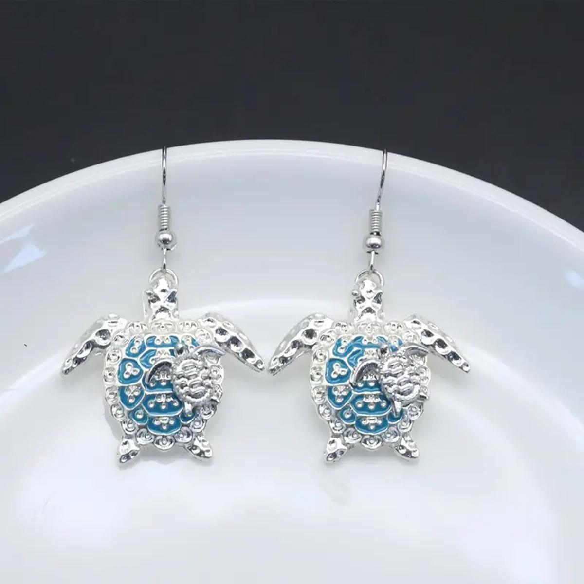 

1 пара крутых серег с морской черепахой, ювелирные изделия, милые животные, инкрустированные горным хрусталем, кулон в виде черепахи, ювелирное изделие, подарок для женщин, аксессуары