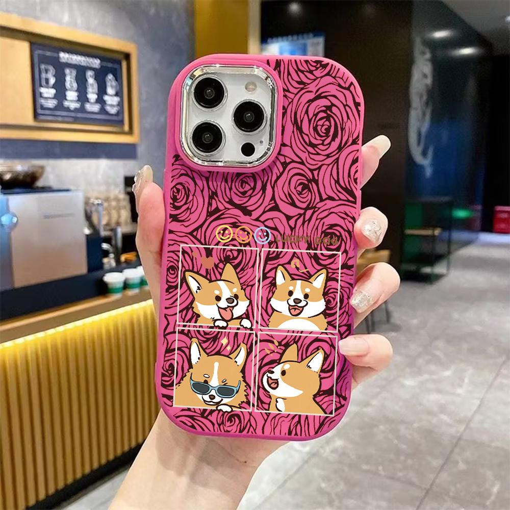 Phone case: 2D flat design suitable for iPhone 18 17 16 15 14 13 Pro protective case, couple style, four-grid Corgi, Christmas and Halloween gifts