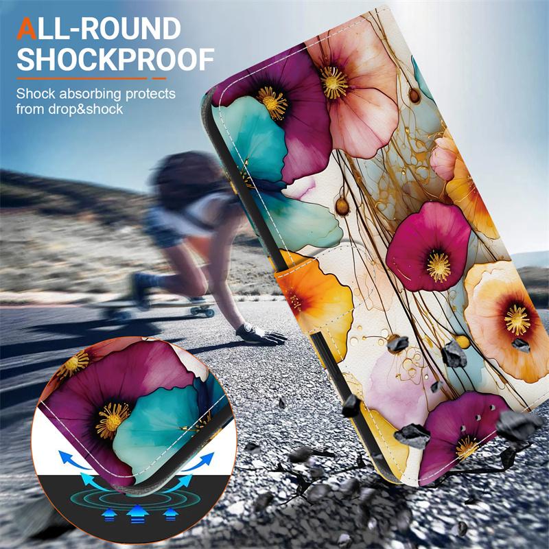 Retro Flower Case for Samsung Galaxy S26+ S25 Edge S24 Plus S23 S22 S21 FE Ultra Case Wallet Flip Stand Back Cover with Strap