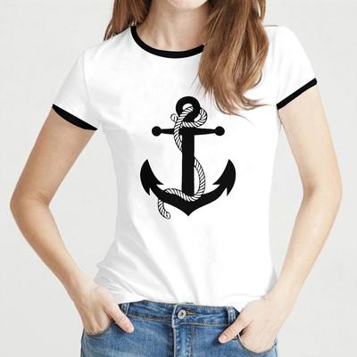 Camiseta con estampado de ancla de barco para mujer, camisetas de manga corta con cuello redondo a la moda, Jersey, camiseta holgada informal para mujer, ropa Y2k