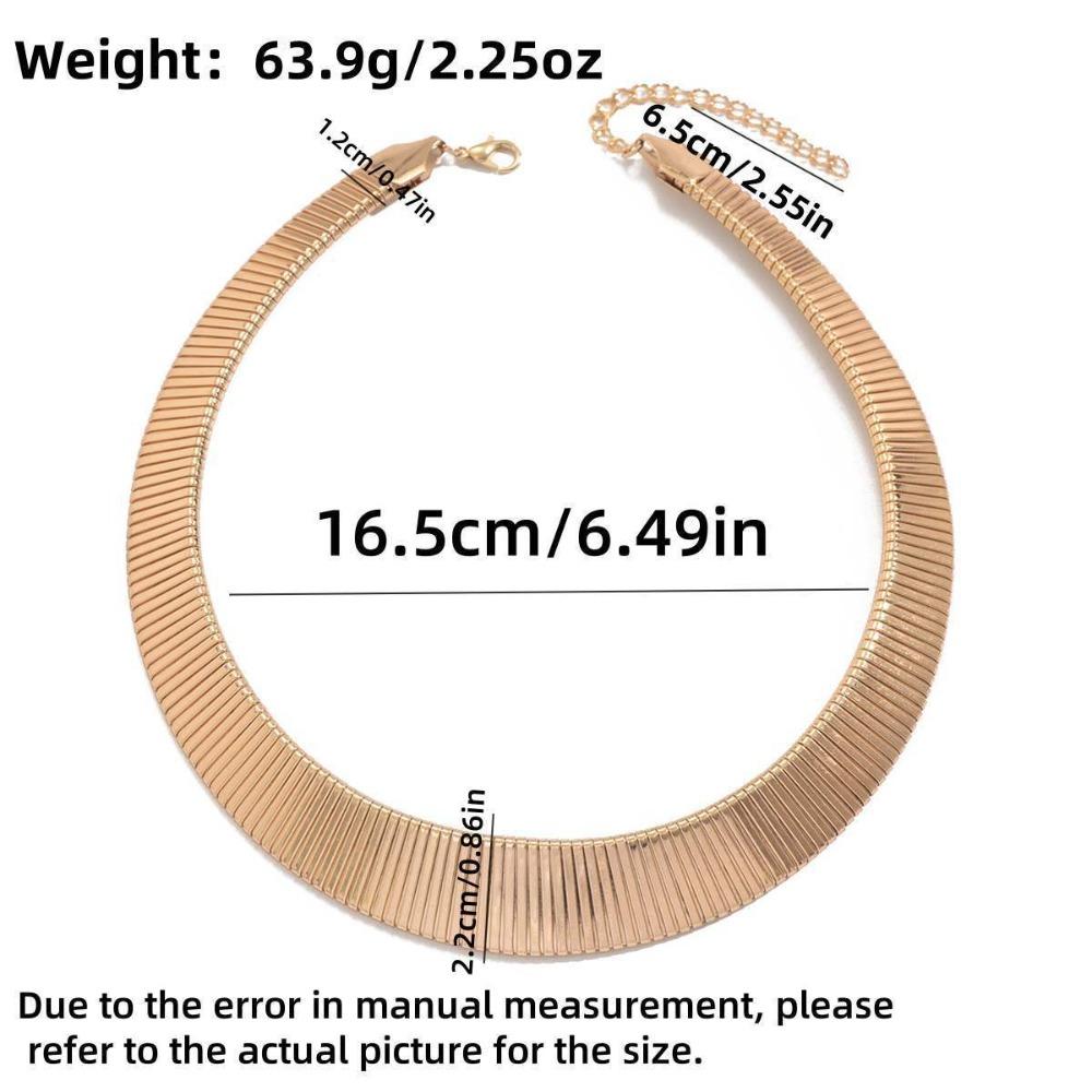 Exaggerated Personality Geometry Gold Color Striped Metal Wide Plain Circle Necklace for Women Hip-hop Fashion Chokers Jewelry