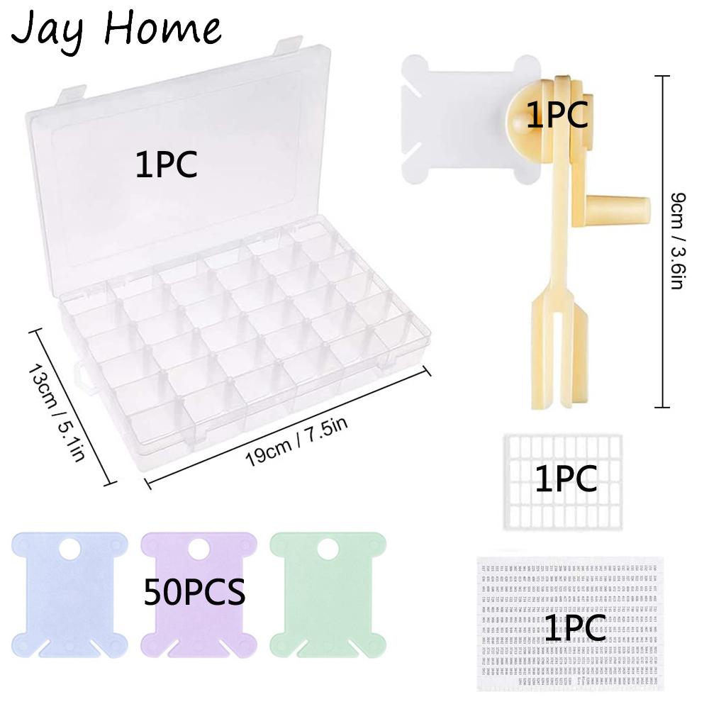 36 Grids Plastic Embroidery Floss Cross Stitch Organizer Box & Floss Bobbins & Floss Number Stickers for DIY Cross Stitch Craft