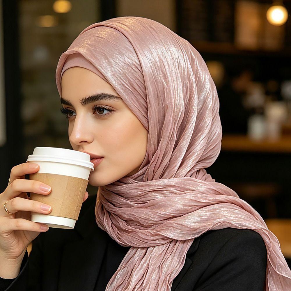 Ruffled Edge Sunscreen Shawl Solid Color Ramadan Long Scarf Fashion Chiffon Hijab Veil  Outdoor